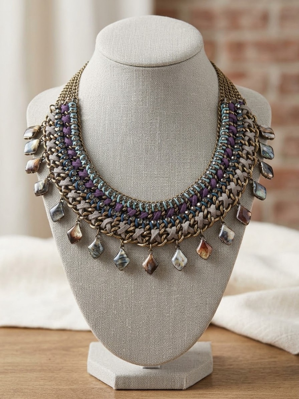 Layered Boho Statement Necklace in Purple and Turquoise